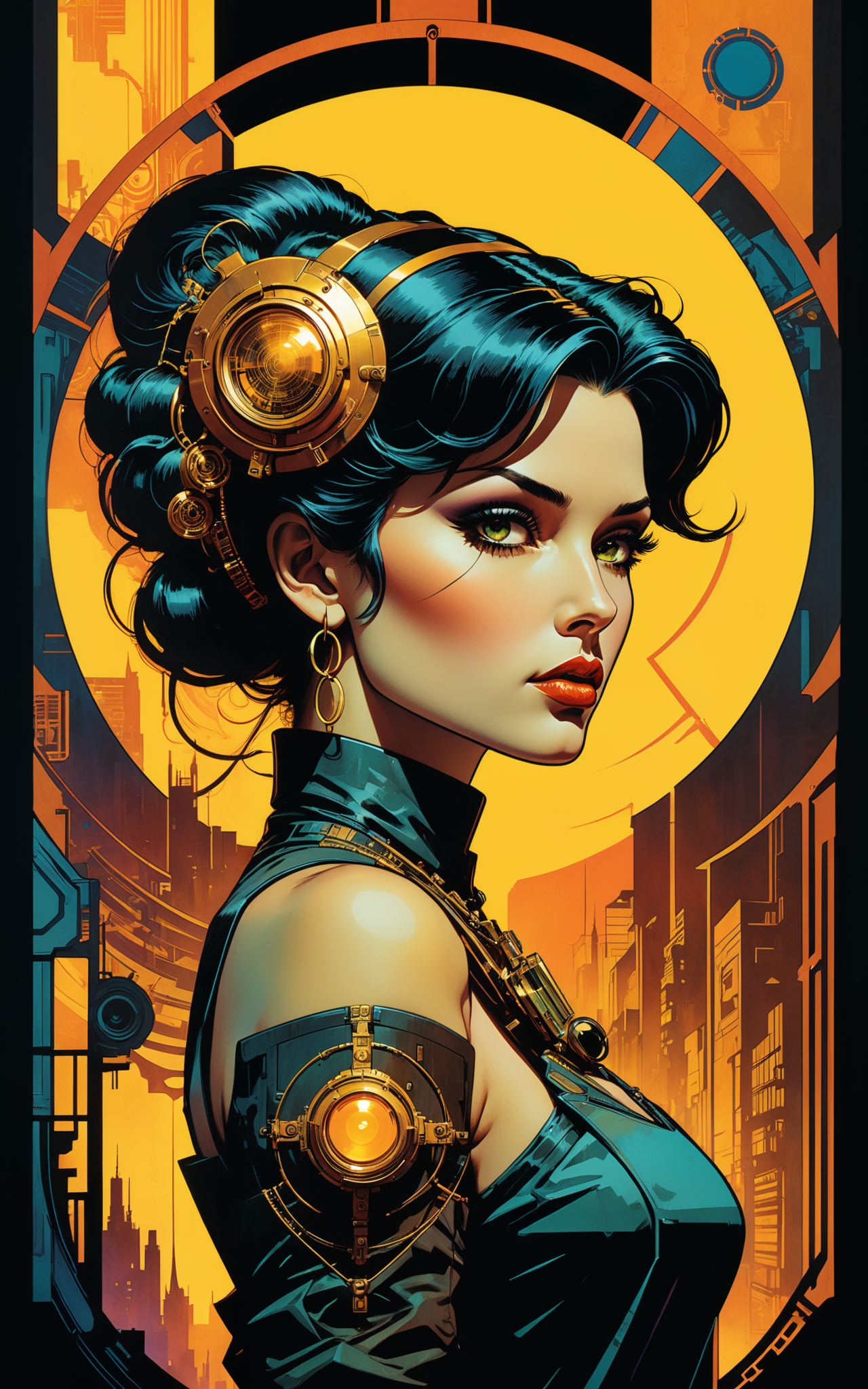 06105-3061478313-Cyberpunk comic illustration by Will Eisner, Matt Baker, Ed Emshwiller y Alphonse Mucha, one woman, multicolored, detailed beaut.png